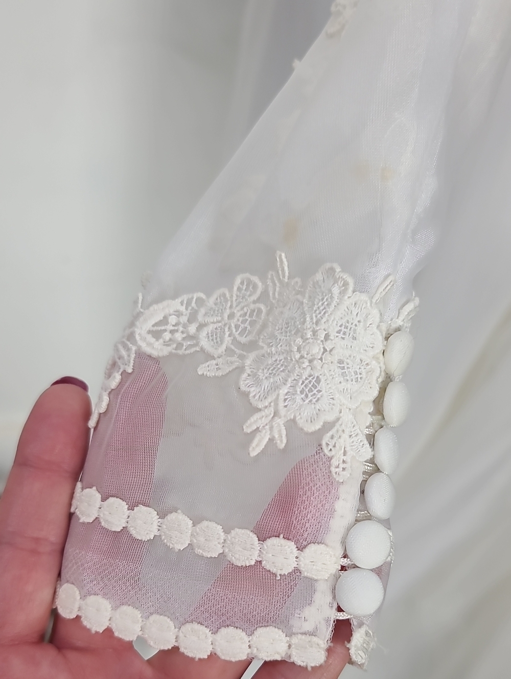 Vtg 70s Bridal Originals White Lace Modest Long-Sleeve A-Line Wedding Dress 8 - Picture 15 of 16